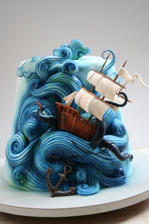 blue and green ocean decor cake for sailor