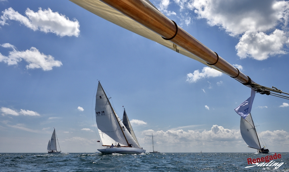 Horizon photo Tilly XV classic wooden boat Sonderklasse Marblehead at New England regatta