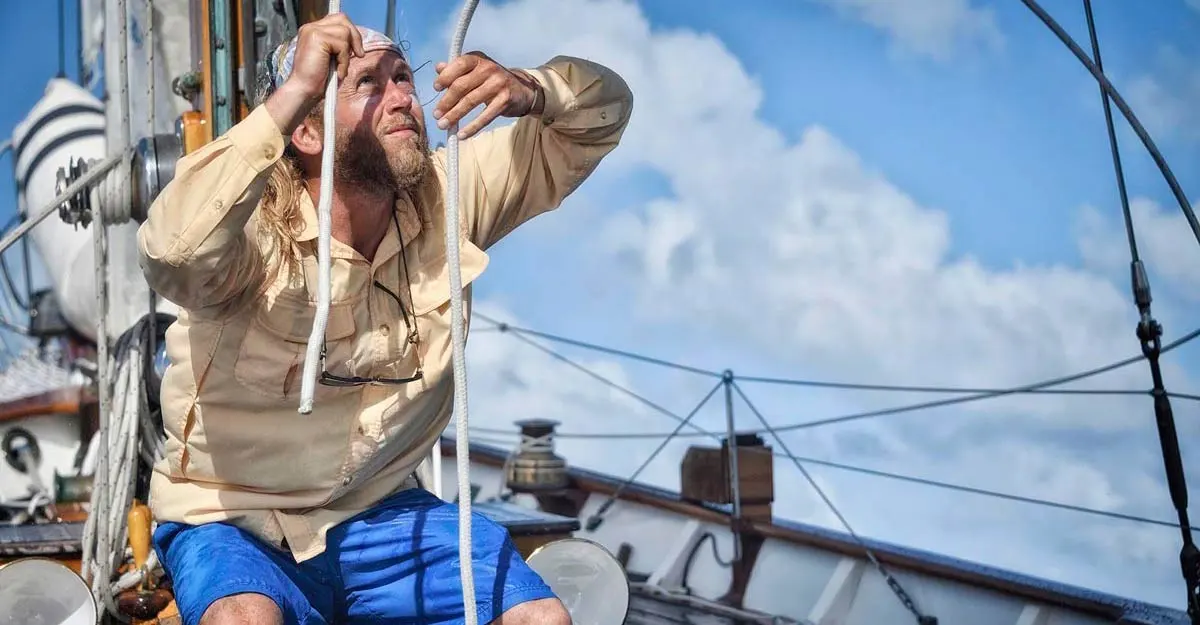 Crew watches sail trim on Ticonderoga at Antigua Classics Yacht Regatta