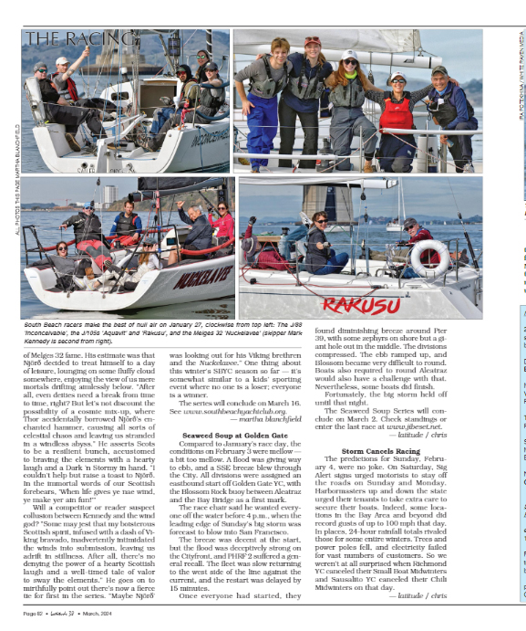 that's knot racing at South Beach Yacht Club Latitude 38 article Blanchfield