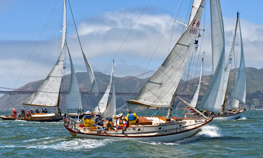 Master Mariner Regatta 2024 Renegade Sailing Martha Blanchfield wooden boats and Golden Gate Bridge