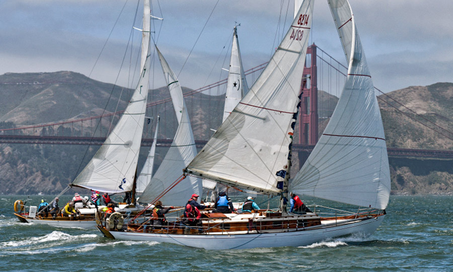 Master Mariner Regatta 2024 Renegade Sailing Martha Blanchfield wooden boats Clipper Farrallone boats and Golden Gate Bridge